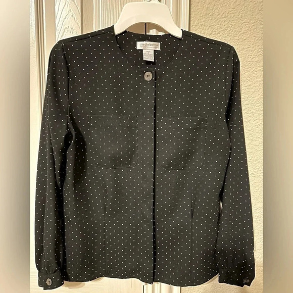 Liz Claiborne polka dot long sleeve top - excellent condition size 8P - Picture 2 of 5
